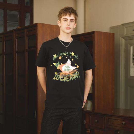 IDEVERRAY国潮夜光手绘小鹅夏季国潮印花t恤男潮流美式ins短袖TEE21MSL-TM655 商品图1