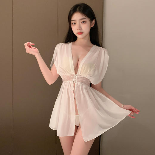 霏慕 法式深V宽袖透视睡袍ZY69 情趣内衣性感纯欲露臀免脱燃情之夜 商品图5