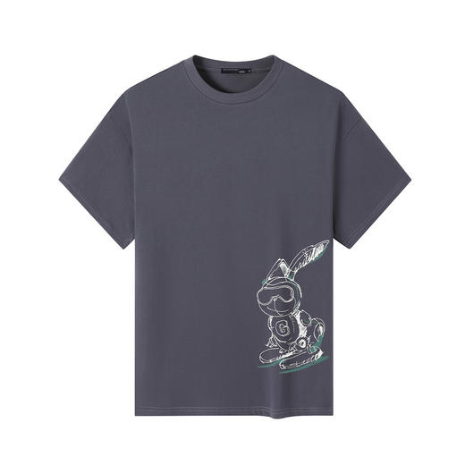 GXG男装【滑板兔子】25夏季时尚手绘宽松圆领男式重磅纯棉短袖t恤K&C 商品图4