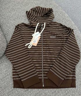 女款条纹帽衫外套017