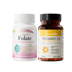 美国信心药业牌活性叶酸复合胶囊 30粒/Naturewise牌维他命D3软胶囊 90粒 5000IU