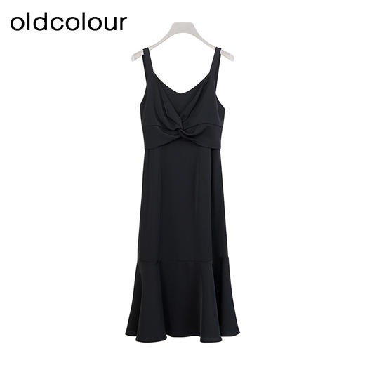 oldcolour夏季新品黑色扭结时尚修身显瘦气质吊带连衣裙女DP21104786 商品图0