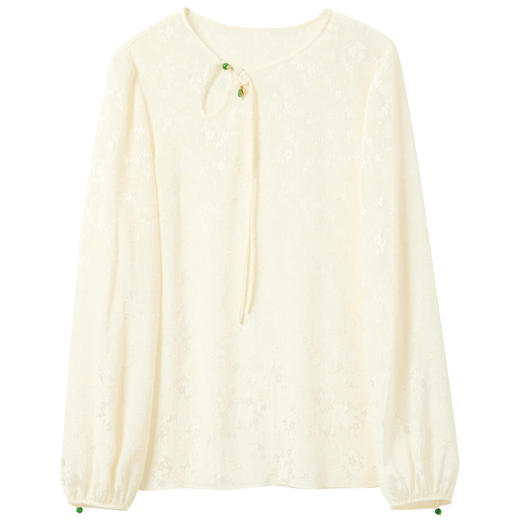 三彩【风清月白】2025秋季新款缎面提花小衫盘扣宽松中式上衣C 商品图4