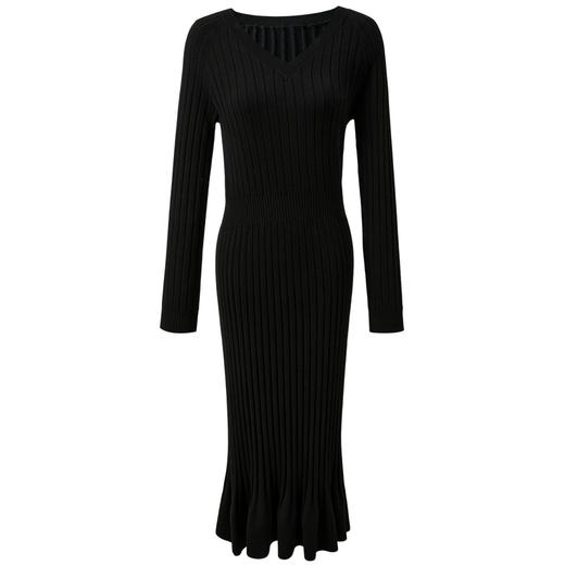 三彩2025秋季新款针织连衣裙V领收腰鱼尾裙长裙显瘦优雅M 商品图4