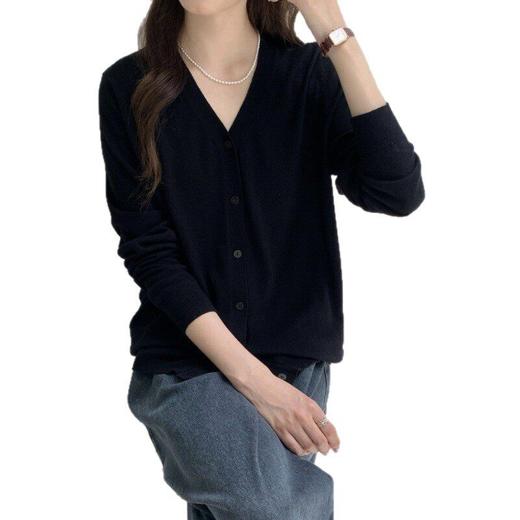 【温柔初秋】100纯羊毛针织开衫上衣女新款宽松百搭长袖V领毛衣   ASZT-AS2058831-3 商品图4