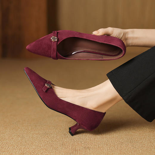 【预售5天】巨好搭~法式羊反绒尖头细跟单鞋女春秋新款气质高跟鞋工作鞋AJ&AJ9903 商品图4