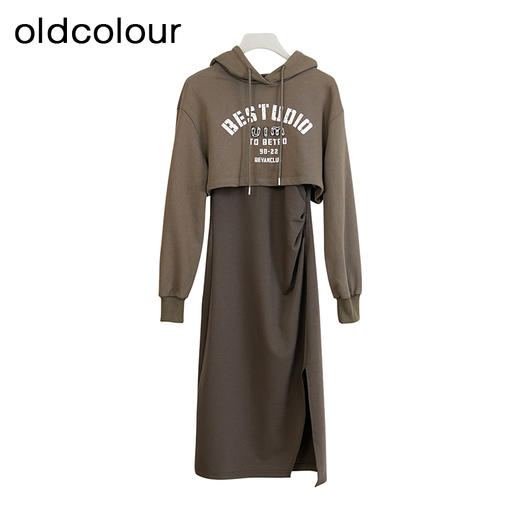 oldcolour秋季新品纯色时尚简约气质休闲两件套长袖连衣裙女DP381015A1 商品图0