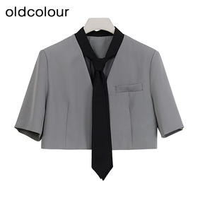 oldcolour商场同款夏季灰色气质休闲短款西装外套女P27041023