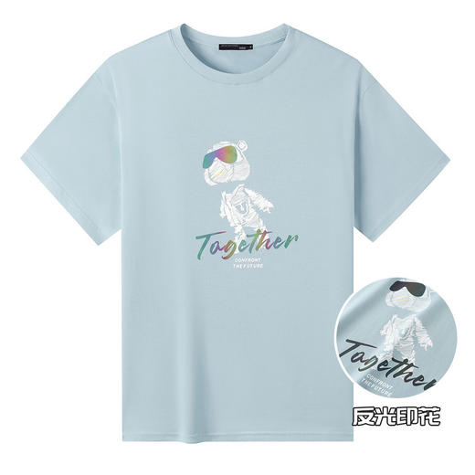 GXG男装夏季纯棉宽松短袖潮流滑雪小熊印花百搭T恤男K&C 商品图9