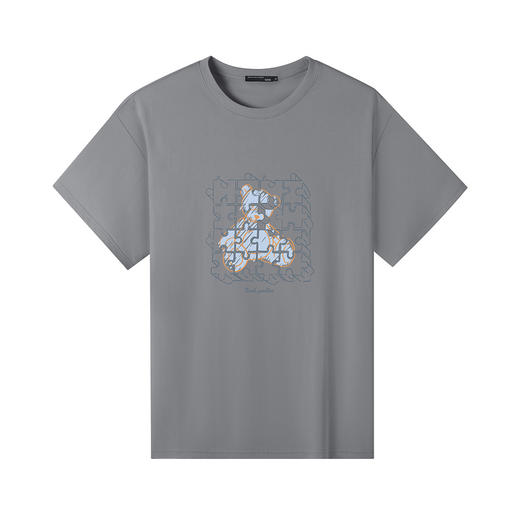 GXG男装【拼图熊】25夏季时尚简约印花休闲舒适透气男式短袖T恤K&C 商品图3