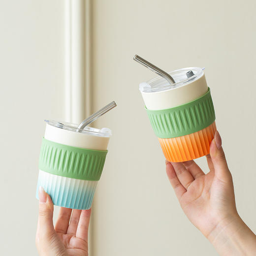 【为思礼】氤氲多彩陶瓷杯 办公室吸管杯 高颜值咖啡杯 女生伴手礼 家用茶水分离杯 奶油风陶瓷马克杯 商品图3