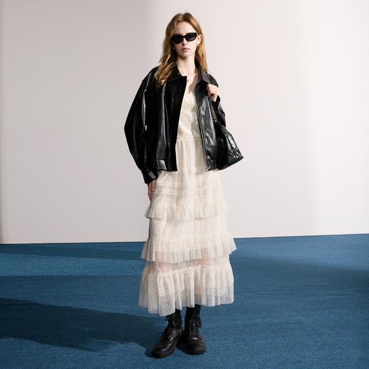 三彩2025秋季新款波点网纱半身裙高腰蓬蓬裙A字裙蛋糕裙长裙M 商品图1