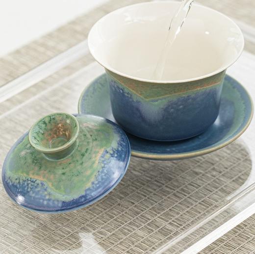 【青绿山水·可悬停窑变盖碗茶杯】敦煌青绿山水窑变盖碗可悬停 中式陶瓷家用功夫泡茶碗 创意使用个人礼品 商品图3