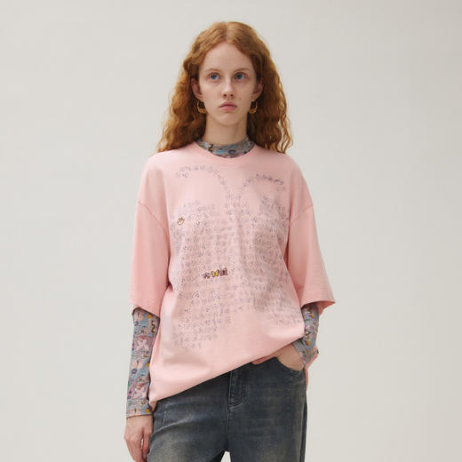 谜底T恤长袖女2025秋季新品复古风柔软舒适涂鸦印花上衣253MT1091 商品图1