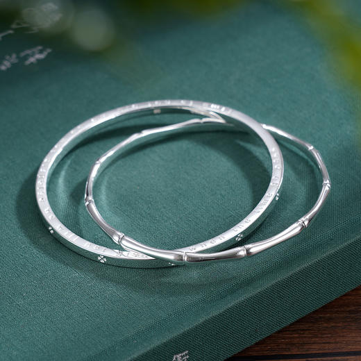 子佩集S999银【时光不老】手镯【TC0242336】纯银手镯双环两个圈竹节英文2507 商品图3