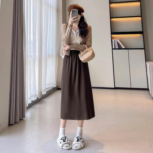 螺纹半身裙女春秋季高腰修身针织中长款长裙开叉a字包臀裙子 商品图4