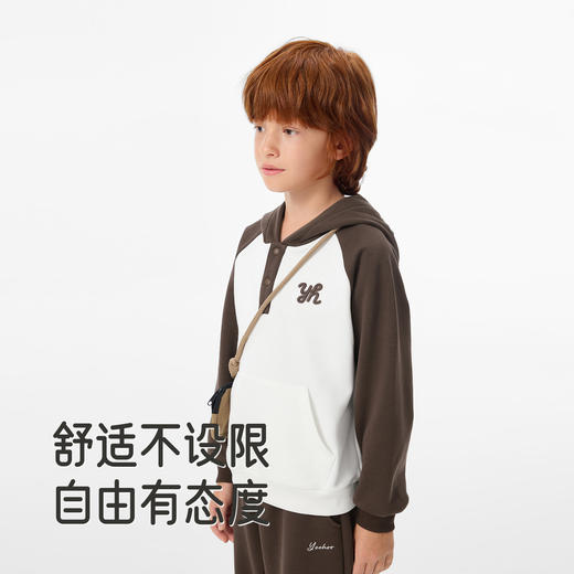 英氏2025春秋季新款童装休闲套装连帽拼色卫衣卫裤男童两件套衣服 商品图2