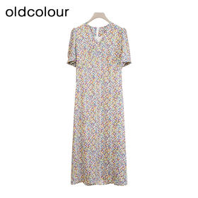 oldcolour商场同款夏款V领时尚碎花短袖连衣裙女GP21101734