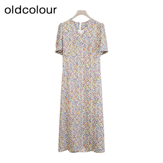 oldcolour商场同款夏款V领时尚碎花短袖连衣裙女GP21101734 商品图0