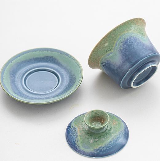 【青绿山水·可悬停窑变盖碗茶杯】敦煌青绿山水窑变盖碗可悬停 中式陶瓷家用功夫泡茶碗 创意使用个人礼品 商品图1