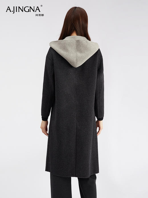 【商城同款】阿菁娜休闲百搭连帽假两件长款羊毛大衣F30D211023 商品图3