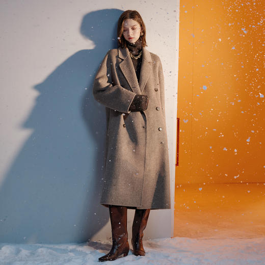 【阿尔巴卡】三彩2025冬季新款双面呢大衣绵羊毛呢外套长款S 商品图1