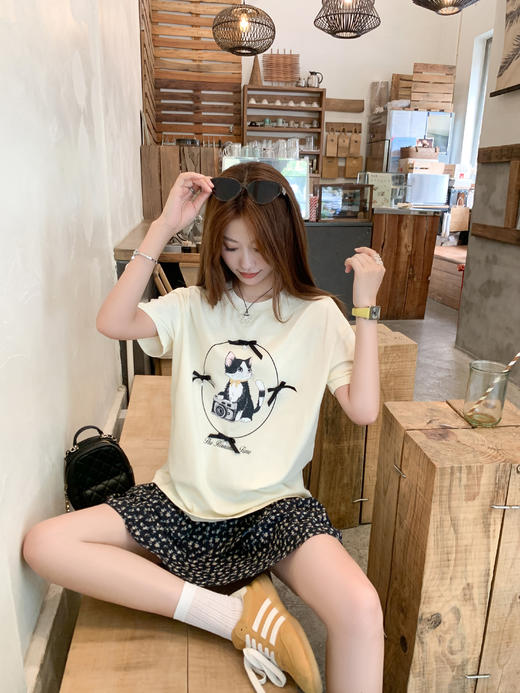 <曾小咸推荐>现货秒杀！卖完不补 ！微信打折价！猫咪印花小蝴蝶结短袖 日常109.99 立减50 秒杀59.99！抽绳牛仔短裤秒杀79.99！！ 商品图5