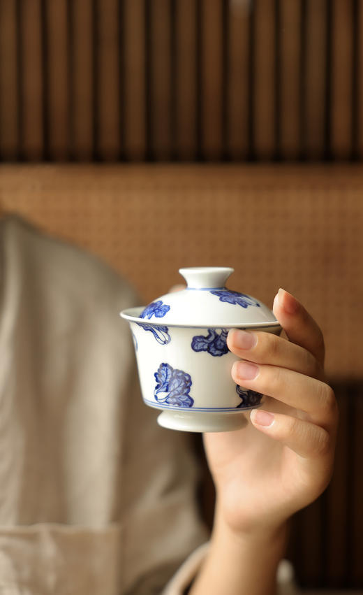 【朗瓷阁】仿清白菜马蹄盖碗满容约130cc 商品图1