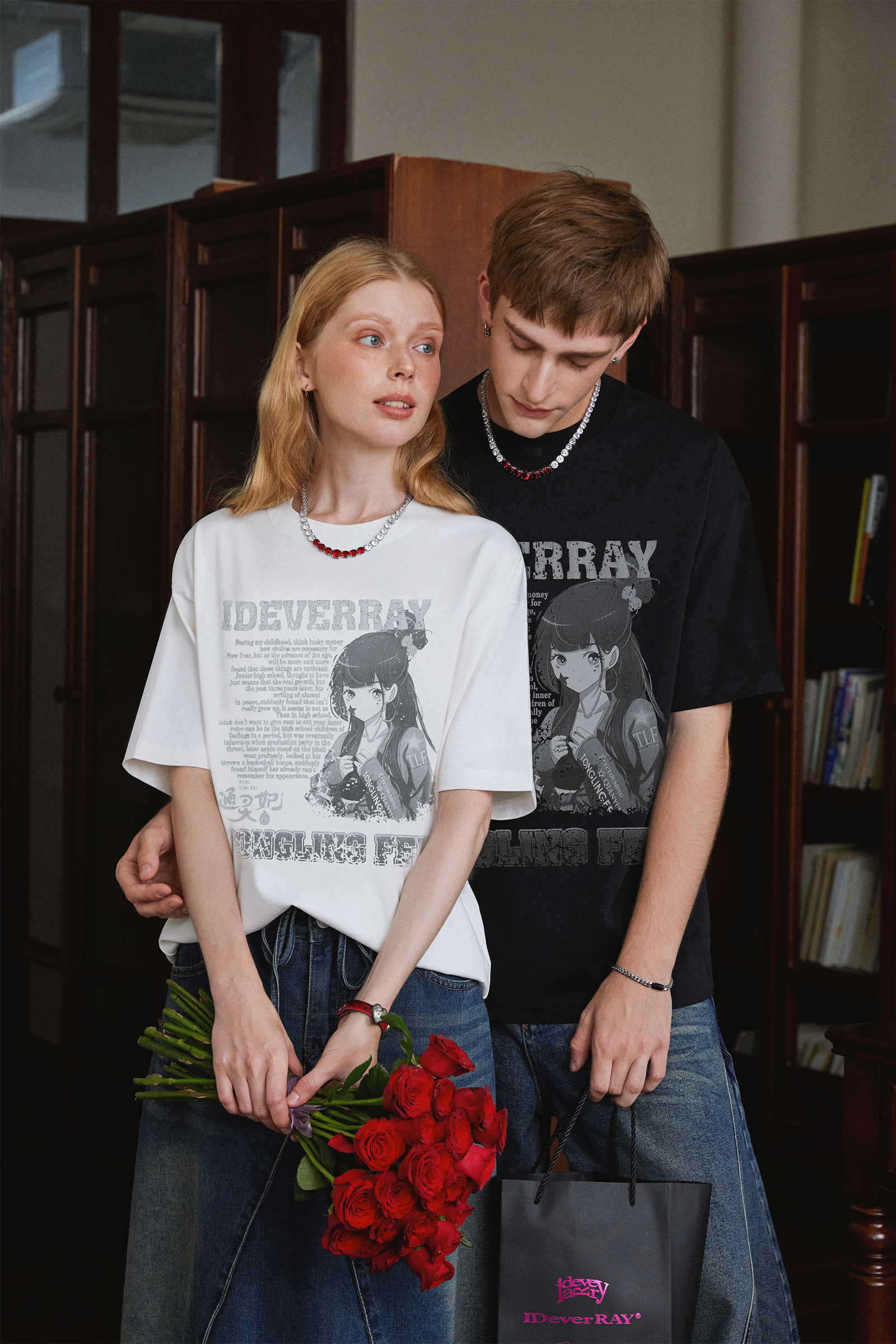 IDEVERRAY中国风国漫通灵妃印花短袖T恤男女夏季复古oversize上衣21MSL-TM676