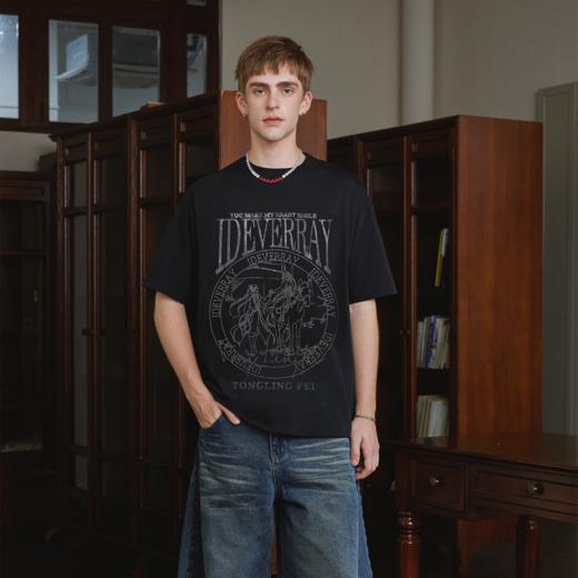 【通灵妃联名】IDEVERRAY品牌烫钻t恤短袖男宽松夏季情侣国潮上衣21MSL-TM677 商品图1