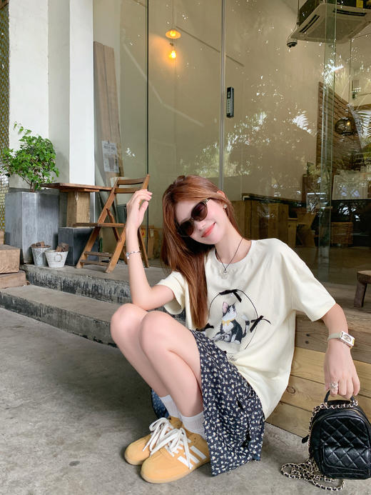 <曾小咸推荐>现货秒杀！卖完不补 ！微信打折价！猫咪印花小蝴蝶结短袖 日常109.99 立减50 秒杀59.99！抽绳牛仔短裤秒杀79.99！！ 商品图10