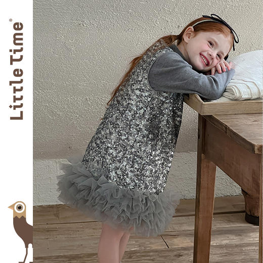littletime女童连衣裙2025秋冬新款儿童紫色亮片蛋糕裙摆公主裙 商品图2