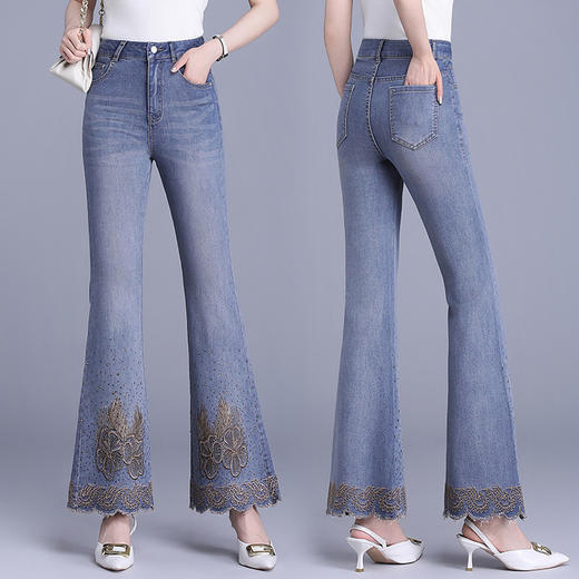 【预售3天】PY 重工刺绣烫钻牛仔喇叭裤 &WM9827 商品图3