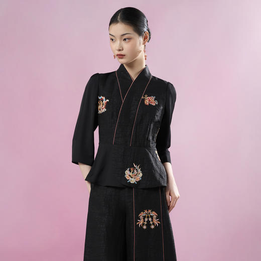 吉祥衣家新中式国风桑蚕丝气质修身女装鸾鸟凤皇真丝上衣 商品图1