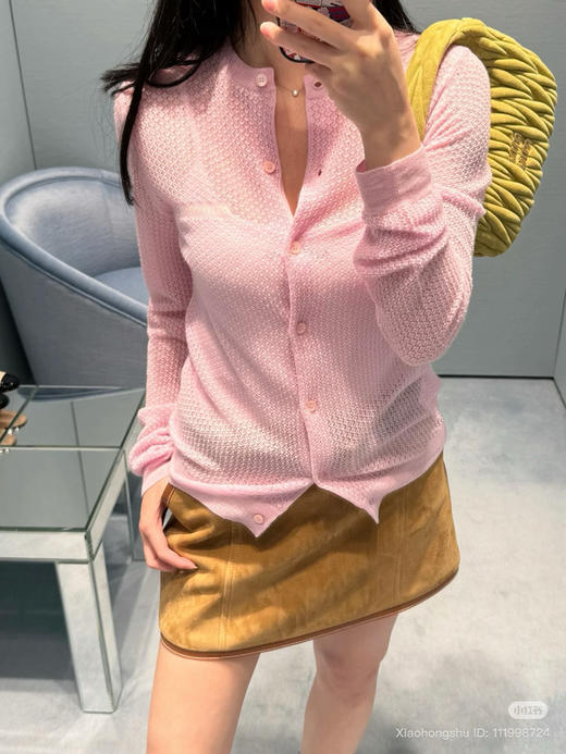 88-4 独家圆正miu马卡龙色镂空精纺羊绒小开衫 建议167/130穿44码。我135穿44略修身 商品图5