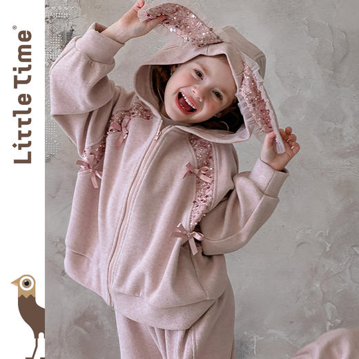 littletime女童套装2025秋冬新款儿童可爱兔子连帽卫衣卫裤两件套 商品图0