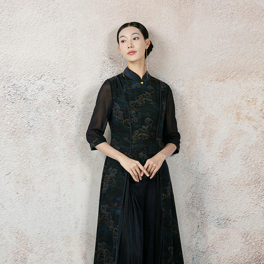 吉祥衣家中国风新中式复古女装桑蚕丝新款春款渺若云烟套装上下套 商品图3