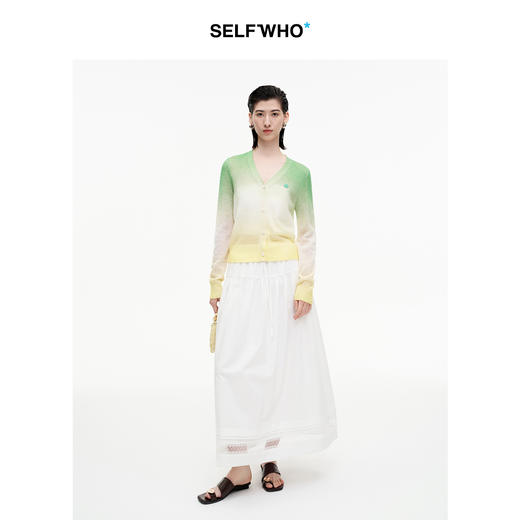 SELFWHO笑脸衣橱羊毛马海毛渐变撞色针织衫女2025秋新款V领短开衫 商品图2