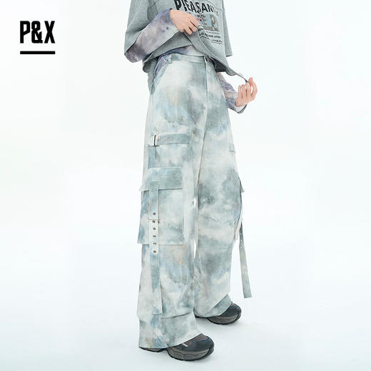 P&X设计师女装2025秋季阔腿工装裤扎染休闲长裤825309176 花色 商品图2