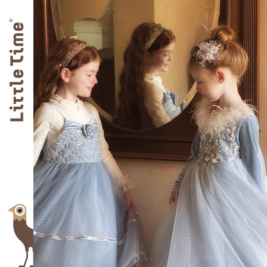 Littletime女童连衣裙2025秋冬新款儿童冰雪羽毛爱莎披肩公主裙 商品图4