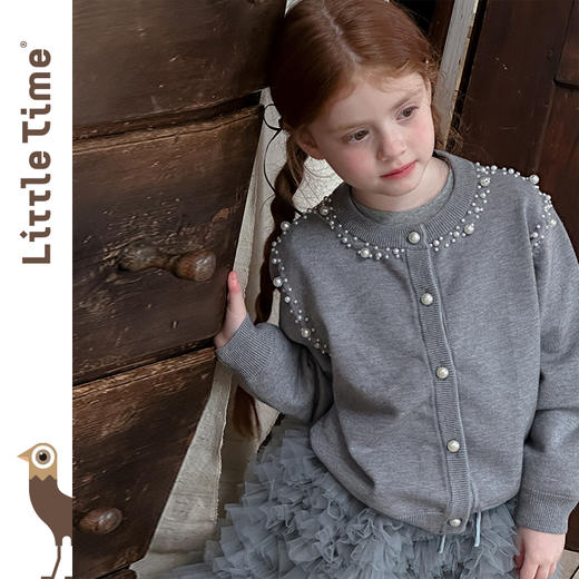 littletime女童毛衣2025秋冬新款儿童洋气繁星珍珠针织开衫女上衣 商品图2