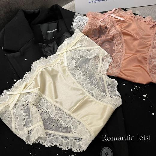 【蕾丝4条❗华尔缎面内裤】整个屁屁都被蕾丝包裹，性感撩人裸感chao舒服，轻薄透气，不扎不勒肤，少女低腰纯棉裆纯欲蝴蝶结三角裤短裤QQ 商品图2