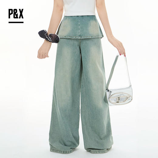 P&X设计师女装2025秋季丹宁风少女风阔腿牛仔长裤 825310234 蓝色 商品图4