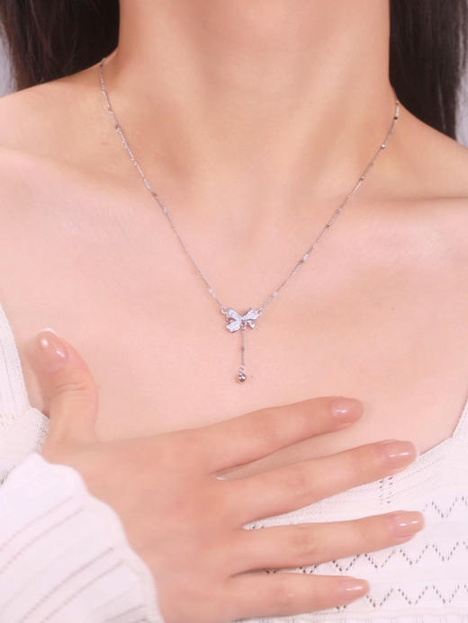 卡蒂罗/KADER 守护结项链 灵动丝带结设计甜美可爱蝴蝶结流苏可调节锁骨链 灵动闪耀满镶闪钻梦幻璀璨吊坠 商品图4