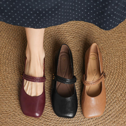 【预售5天】超软乎玛丽珍鞋里外全皮一字扣浅口羊皮单鞋韩版法式复古方头平底鞋HCYYHD&6247-1 商品图1