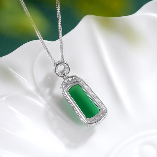 子佩集S925银【碧影长宁】套链【TL015849】纯银绿玉髓方块无事牌项链2507 商品图5
