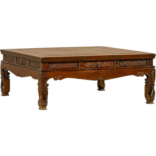 清中期	黄花梨镶瘿木拦水线高束腰三弯腿带屉炕桌 商品图5