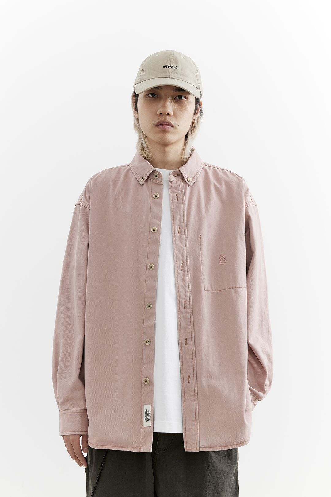 吃茶去chichaqu25全棉重磅洗水做旧长袖衬衫复古宽松街头休闲百搭