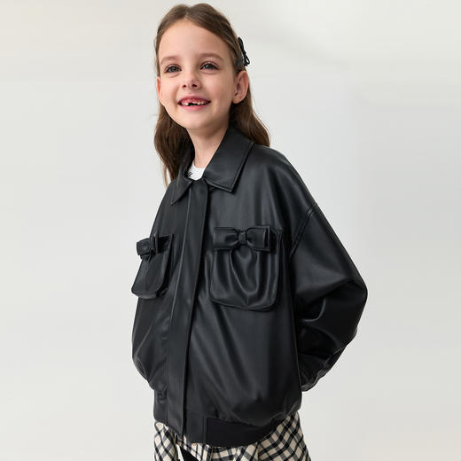 马克珍妮女童甜酷有型蝴蝶结皮衣外套2025年秋装新款551559 商品图2