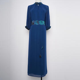 吉祥衣家新中式国风蚕桑丝裙子气质修身女装沧浪穹辉真丝连衣裙